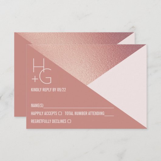 ミニマルモダンリストジオメトリックウェディングRSVPカード 招待状 (正面/裏面)