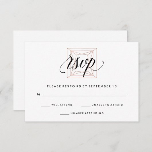 ミニマルモダンリストジオメトリックダイヤモンドウェディングRSVP 出欠カード (正面/裏面)