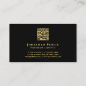 ミニマルモダンリストスキャン可能QRコードブラック&金ゴールド 名刺 (裏面)