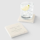 ミニマルモダンリストスクリプトアイボリーカスタムウェディング ストーンコースター (横)