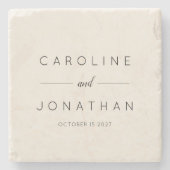 ミニマルモダンリストスクリプトアイボリーカスタムウェディング ストーンコースター (正面)
