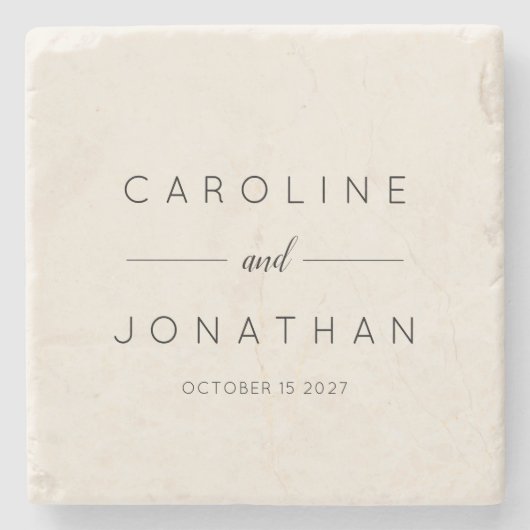 ミニマルモダンリストスクリプトアイボリーカスタムウェディング ストーンコースター (正面)
