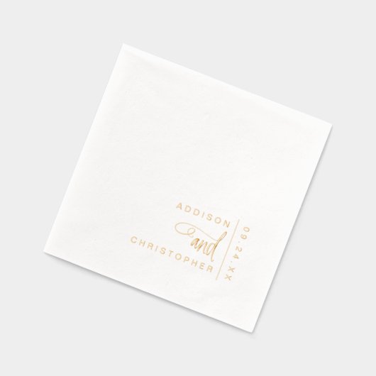 ミニマルモダンリストスクリプトタイポグラフィ結婚の金ゴールド 箔ナプキン (左)