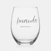 ミニマルモダンリストスクリプトバチェロレッテ花嫁 ステムなしワイングラス (正面)