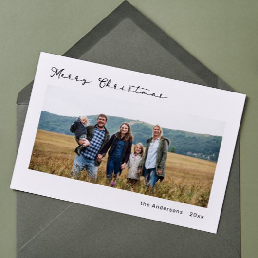 ミニマルモダンリストスクリプトフォントフォトホリデーカード シーズンカード