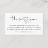 ミニマルモダンリストスクリプトブライダルシャワーパンティーゲーム エンクロージャーカード (正面)