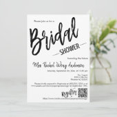 ミニマルモダンリストスクリプトブライダルシャワーQRコード 招待状 (スタンド正面)