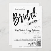 ミニマルモダンリストスクリプトブライダルシャワーQRコード 招待状 (正面/裏面)