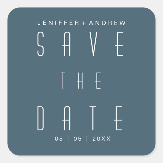 ミニマルモダンリストスクリプトブルー日付の保存 スクエアシール (正面)