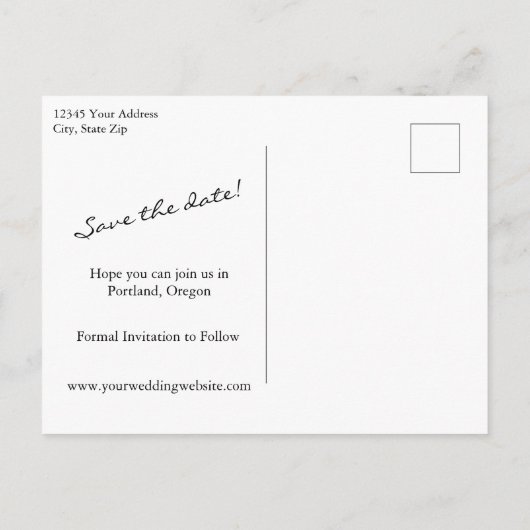 ミニマルモダンリストスクリプトレタリング結婚写真 案内ポストカード (裏面)