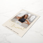 ミニマルモダンリストスクリプト卒業写真金ゴールド 箔シーズンカード (回転した状態)