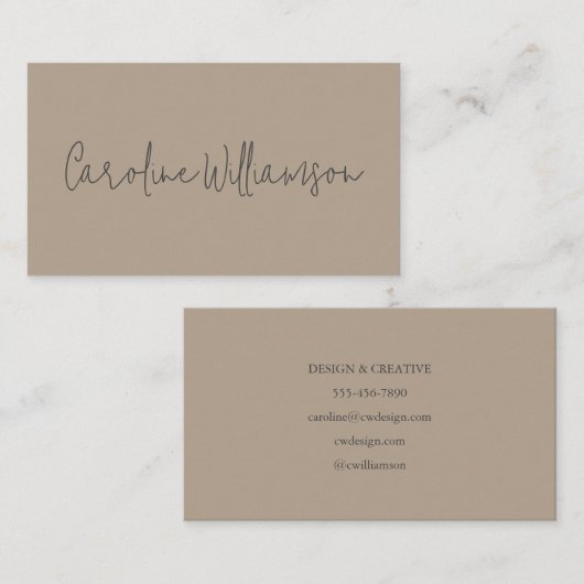 ミニマルモダンリストスクリプト名Tan Brown ユニーク 名刺 (正面/裏面)