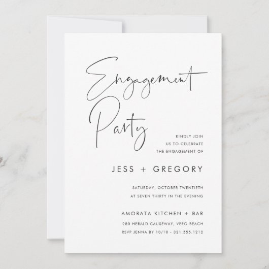 ミニマルモダンリストスクリプト婚約パーティ写真 招待状 (正面)