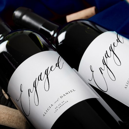 ミニマルモダンリストスクリプト婚約パーティ ワインラベル