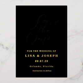 ミニマルモダンリストスクリプト日付フォイルを保存 箔招待状