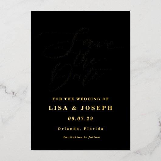 ミニマルモダンリストスクリプト日付フォイルを保存 箔招待状 (正面)