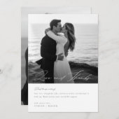 ミニマルモダンリストスクリプト書道写真結婚の サンキューカード (正面/裏面)