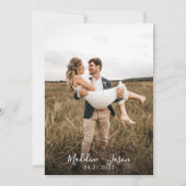 ミニマルモダンリストスクリプト書道写真結婚の 招待状 (裏面)