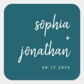 ミニマルモダンリストスクリプト深いティール（緑がかった色） | 結婚s スクエアシール (正面)