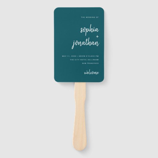 ミニマルモダンリストスクリプト深いティール(緑がかった色) | 結婚s ハンドファン (正面)