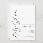 ミニマルモダンリストスクリプト白黒ベビーシャワー 招待状 (正面)