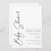 ミニマルモダンリストスクリプト白黒ベビーシャワー 招待状 (正面/裏面)