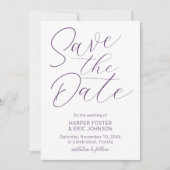 ミニマルモダンリストスクリプト紫の日付の保存 案内状 (正面)