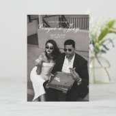 ミニマルモダンリストスクリプト結婚式の日付を保存 招待状 (スタンド正面)