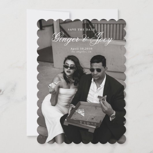 ミニマルモダンリストスクリプト結婚式の日付を保存 招待状 (正面)