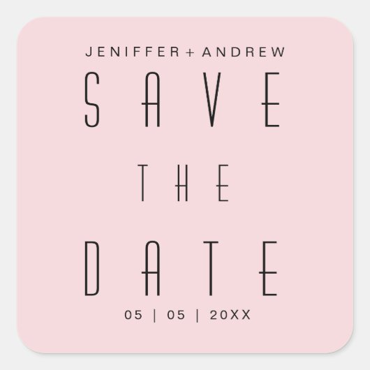 ミニマルモダンリストスクリプト赤面ピンク日付を保存 スクエアシール (正面)