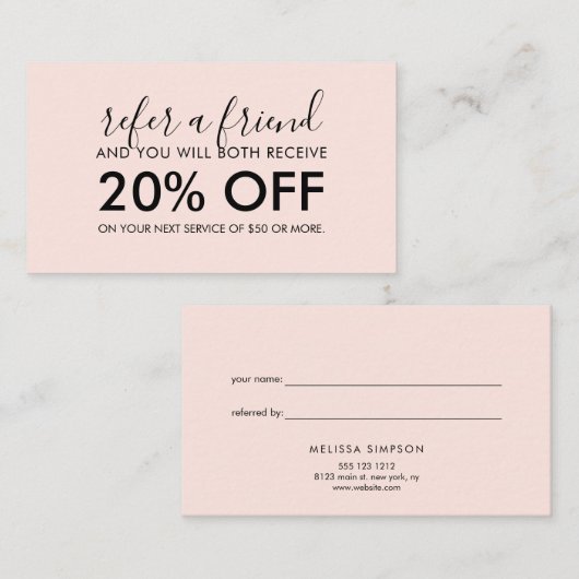 ミニマルモダンリストスクリプト赤面ピンク紹介 紹介カード (正面/裏面)