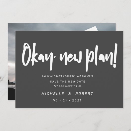 ミニマルモダンリストスクリプト2枚の写真を保存する日付 招待状 (正面/裏面)