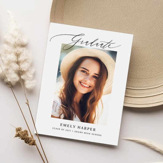 ミニマルモダンリストスクリプト2枚の写真卒業 案内状