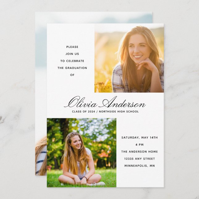 ミニマルモダンリストスクリプト3写真卒業パーティー (正面/裏面)