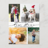 ミニマルモダンリストスクリプト4フォトコラージュ新年 シーズンポストカード (正面)