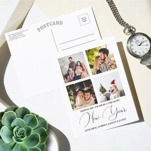 ミニマルモダンリストスクリプト4フォトコラージュ新年 シーズンポストカード