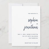 ミニマルモダンリストスクリプト |ホワイトとネイビー結婚ズ 招待状 (正面)