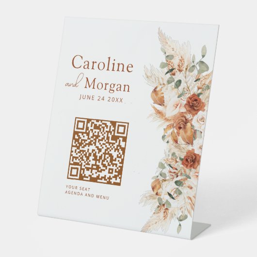 ミニマルモダンリストスクリプトQRコー結婚ドの座席 台座サイン (正面)