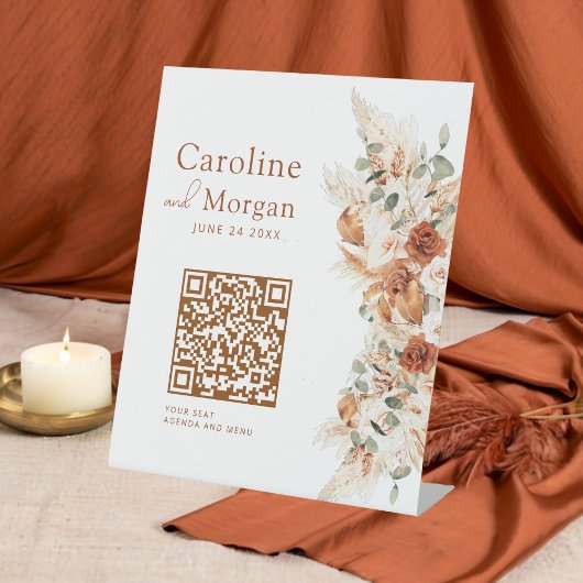 ミニマルモダンリストスクリプトQRコー結婚ドの座席 台座サイン