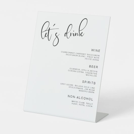 ミニマルモダンリストスクリプ結婚トのバーメニュー 台座サイン (正面)