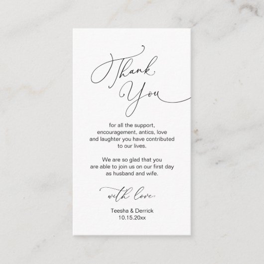 ミニマルモダンリストスクリプ結婚ト、サンキューエンクロ エンクロージャーカード (正面)
