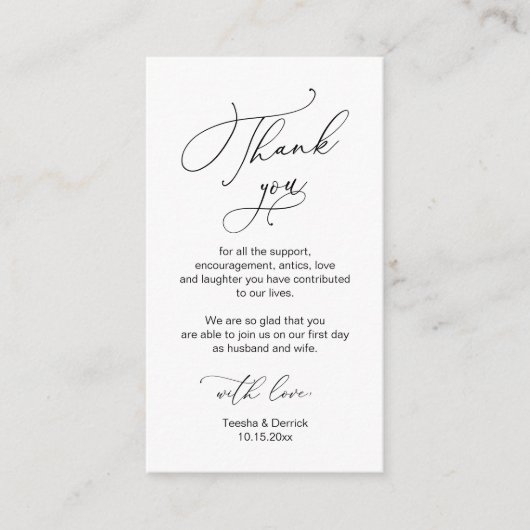 ミニマルモダンリストスクリプ結婚ト、Thanks you Enclo エンクロージャーカード (正面)