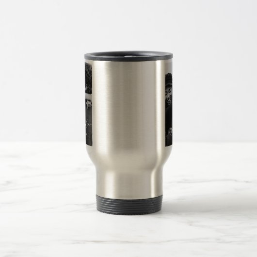 ミニマルモダンリストスクリ結婚プト2枚の写真のカスタム トラベルマグ (中央)