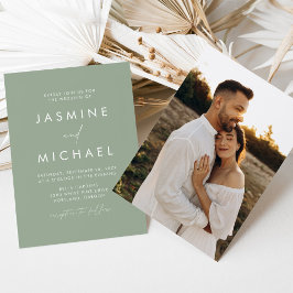 ミニマルモダンリストセージグリーンフォト結婚ズ 招待状