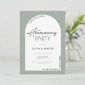 ミニマルモダンリストセージグリーン引っ越し祝いパーティー 招待状 (スタンド正面)