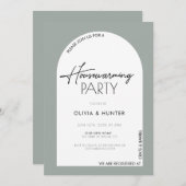 ミニマルモダンリストセージグリーン引っ越し祝いパーティー 招待状 (正面/裏面)