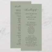 ミニマルモダンリストセージグリーン結婚式 プログラム (正面/裏面)