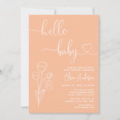 ミニマルモダンリストソフトピーチフローラベビーシャワー 招待状 (正面)