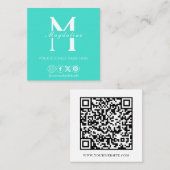 ミニマルモダンリストソーシャルメディアQRコードターコイズ スクエア名刺 (正面/裏面)