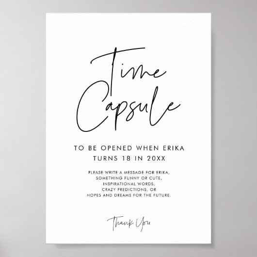 ミニマルモダンリストタイムカプセル1st誕生日サイン ポスター (正面)